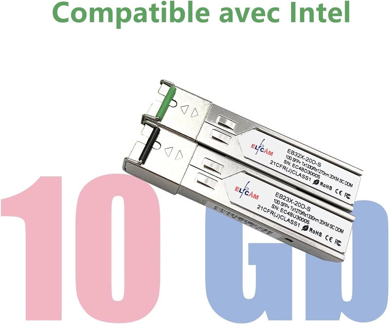 Elfcam ® - 1 Pair 10G SFP+ BiDi SC Fiber Transceiver Module, with Fiber Port SC/UPC Simplex Singlemode 9/125um OS2, Compatible with Intel 10GbE PCIe Network Card X710/X520, DDM 20km - Image 3